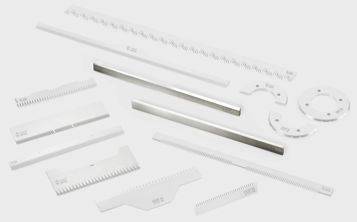 Blades and counter-blades for horizontal packaging machines