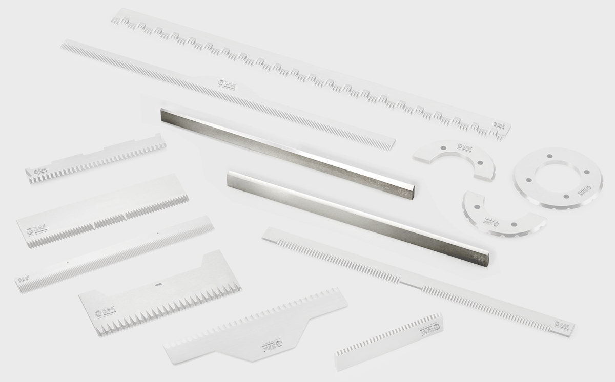 Blades and counter-blades for horizontal packaging machines